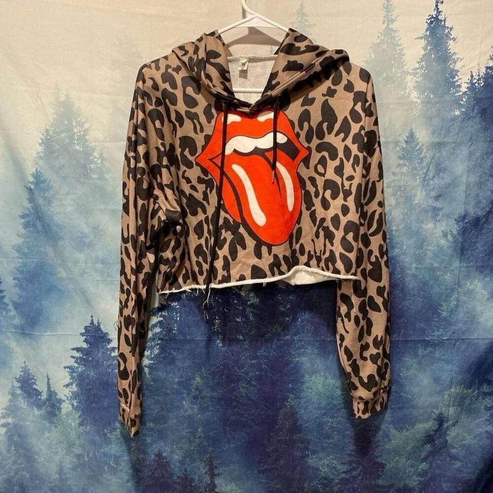 Women's Cropped Top Lepard Hoodie Size Large